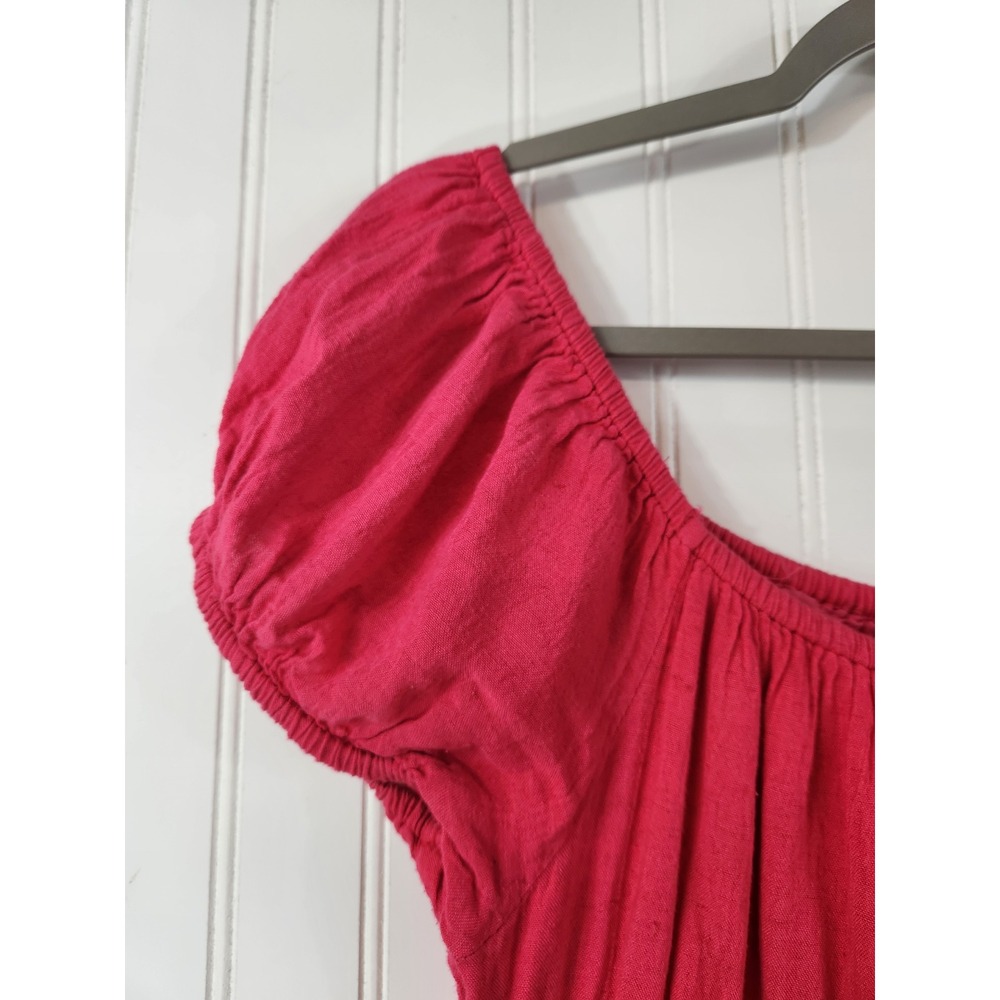 Sim & Sam Hot Pink Smocked Midi Dress XL Linen Blend Ruffle Hem Short Sleeve - Picture 4 of 10